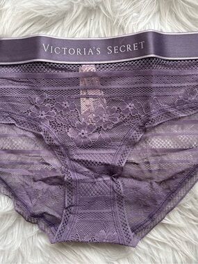 Victoria's Secret Logo Lace Hiphugger Frozen Plum Panty Size M
